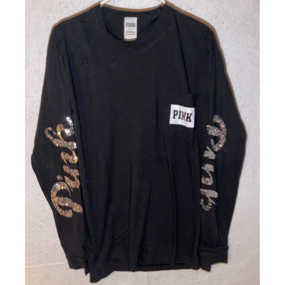 Victoria Secret PINK Sequin Bling Campus Tee T-Shirt Tunic S